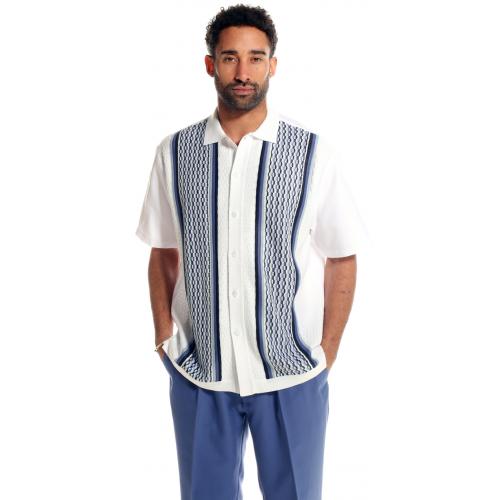 Silversilk White / Blue Combo Hand Woven Short Sleeve Knitted Outfit 3114